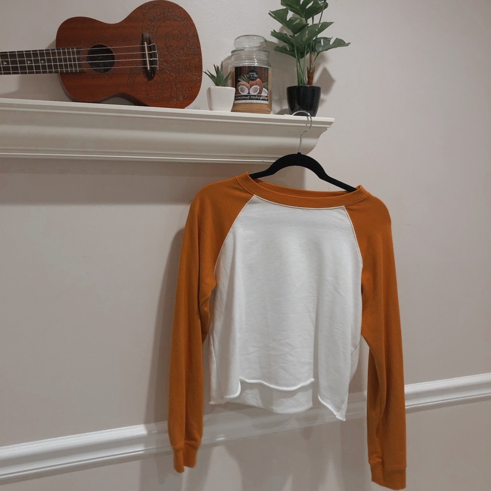 Yellow and white baseball tee crop top